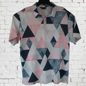 Yatta Golf Mens XL Performance Polo Shirt Pink Navy Geometric Triangle Print